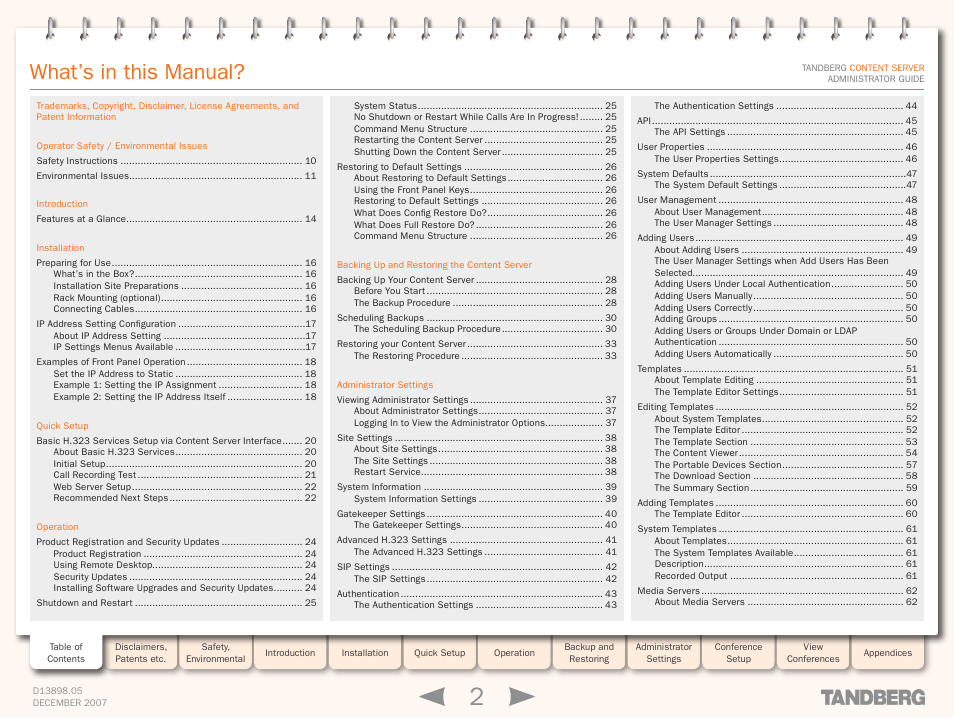 TANDBERG S3 User Manual | Page 2 / 127