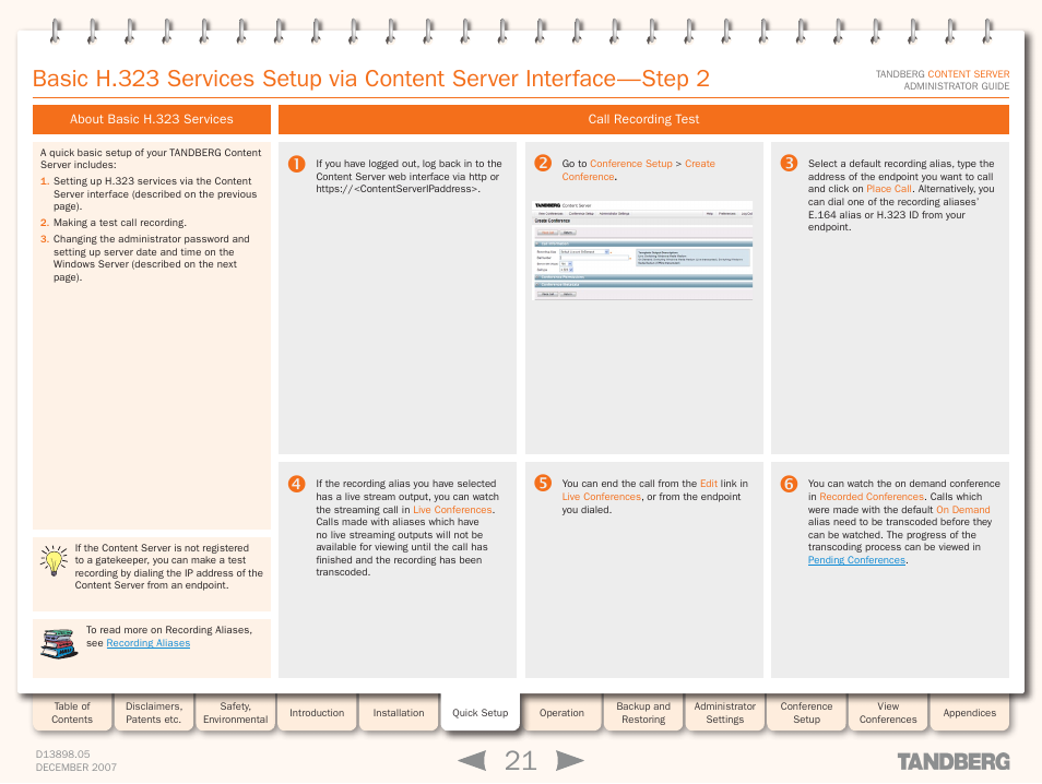 Call recording test | TANDBERG S3 User Manual | Page 21 / 127