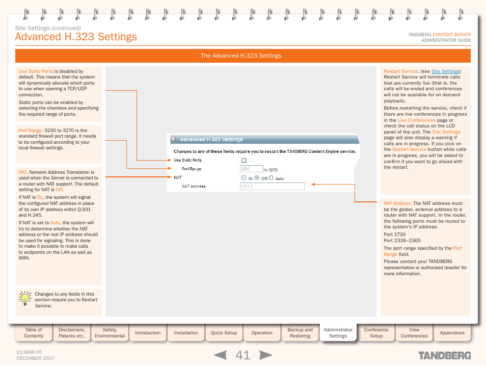 Advanced h.323 settings, The advanced h.323 settings | TANDBERG S3 User Manual | Page 41 / 127