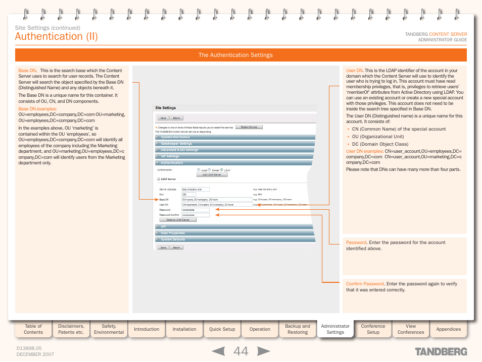 The authentication settings, Authentication (ii) | TANDBERG S3 User Manual | Page 44 / 127