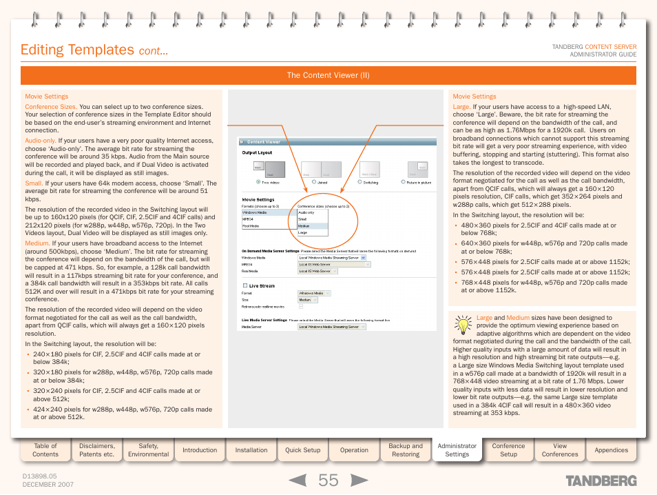 Editing templates, Cont | TANDBERG S3 User Manual | Page 55 / 127
