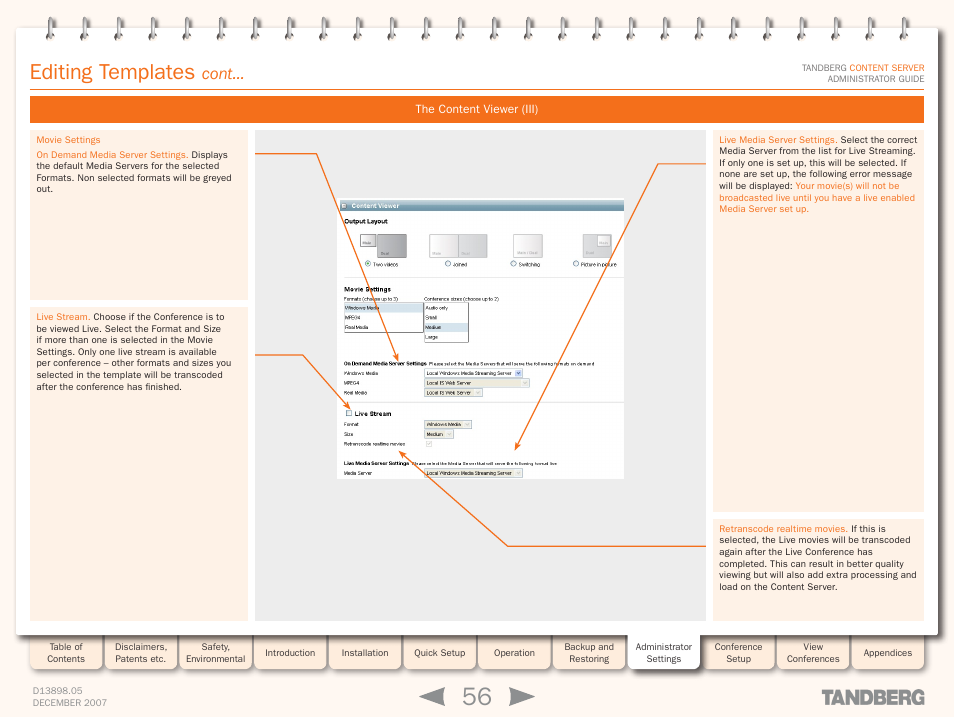 Editing templates, Cont | TANDBERG S3 User Manual | Page 56 / 127