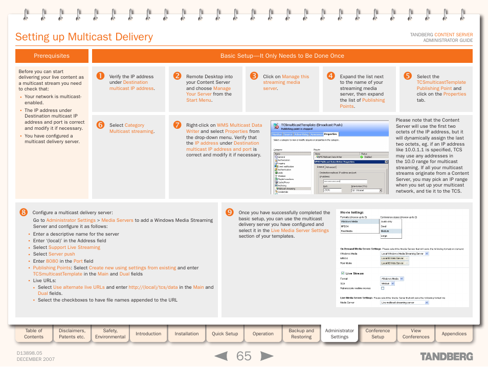 Setting up multicast delivery, Prerequisites, Basic setup—it only needs to be done once | TANDBERG S3 User Manual | Page 65 / 127