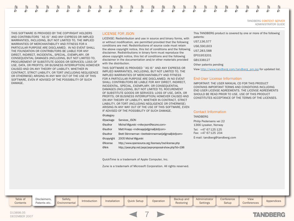 TANDBERG S3 User Manual | Page 7 / 127