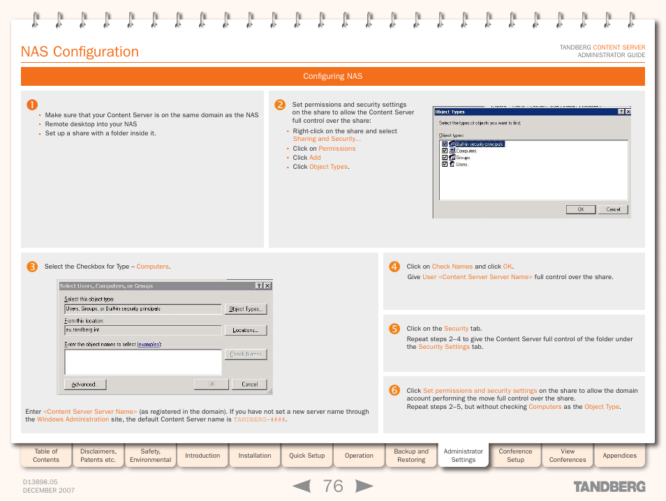 Nas configuration, Configuring nas, Tcs nas wizard | TANDBERG S3 User Manual | Page 76 / 127
