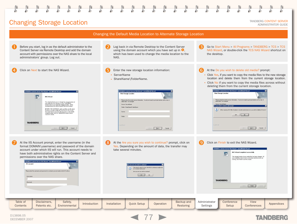 Changing storage location, Changing the default media location to, Alternate storage location | TANDBERG S3 User Manual | Page 77 / 127