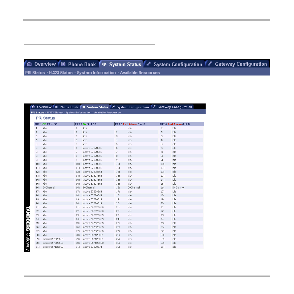 View system status, Pri status | TANDBERG D13187-03 User Manual | Page 31 / 63