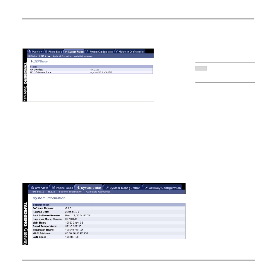 H.323 status, System information, H.323 status system information | TANDBERG D13187-03 User Manual | Page 33 / 63