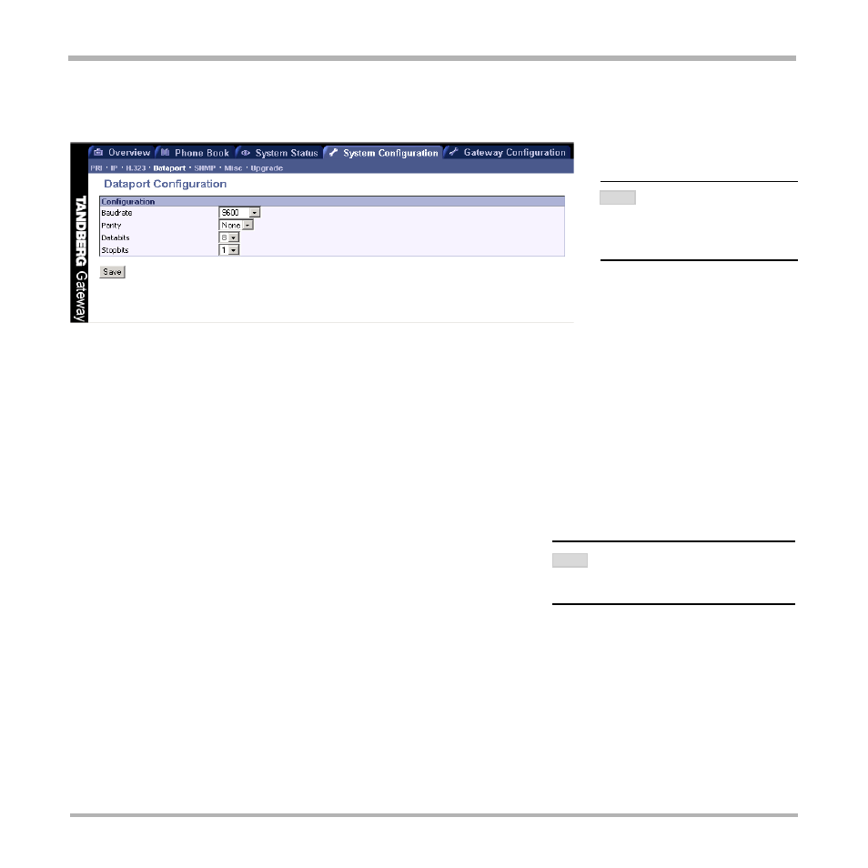 Dataport configuration, Configuration | TANDBERG D13187-03 User Manual | Page 45 / 63