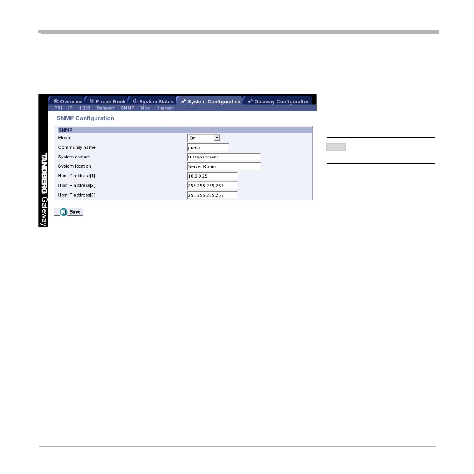 Snmp configuration, Configuration | TANDBERG D13187-03 User Manual | Page 46 / 63