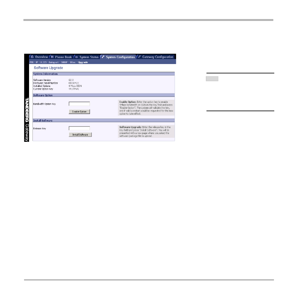 Software upgrade, System information, Software option | Install software | TANDBERG D13187-03 User Manual | Page 49 / 63