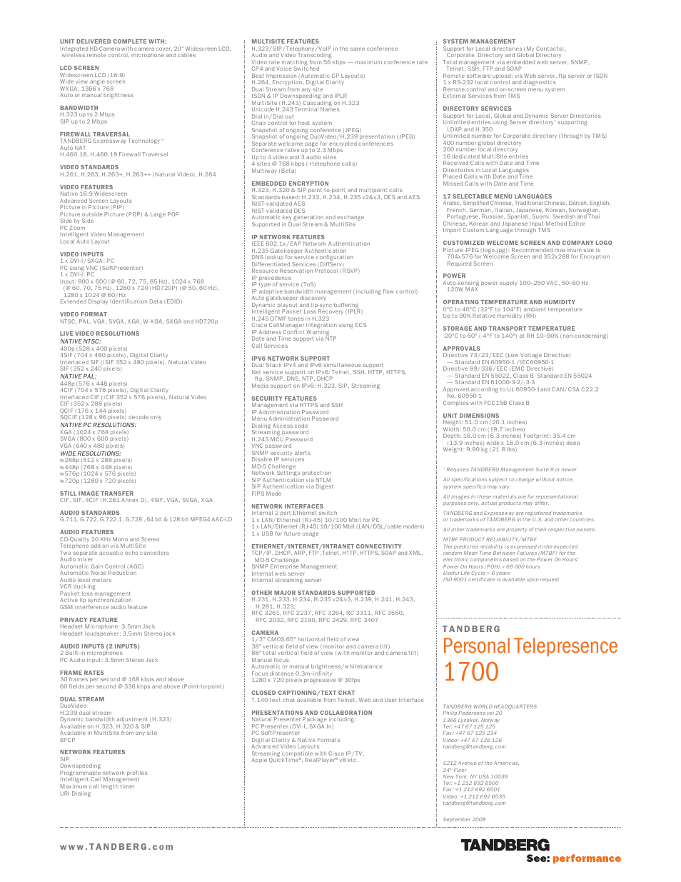 Personal telepresence | TANDBERG 1700 User Manual | Page 2 / 2