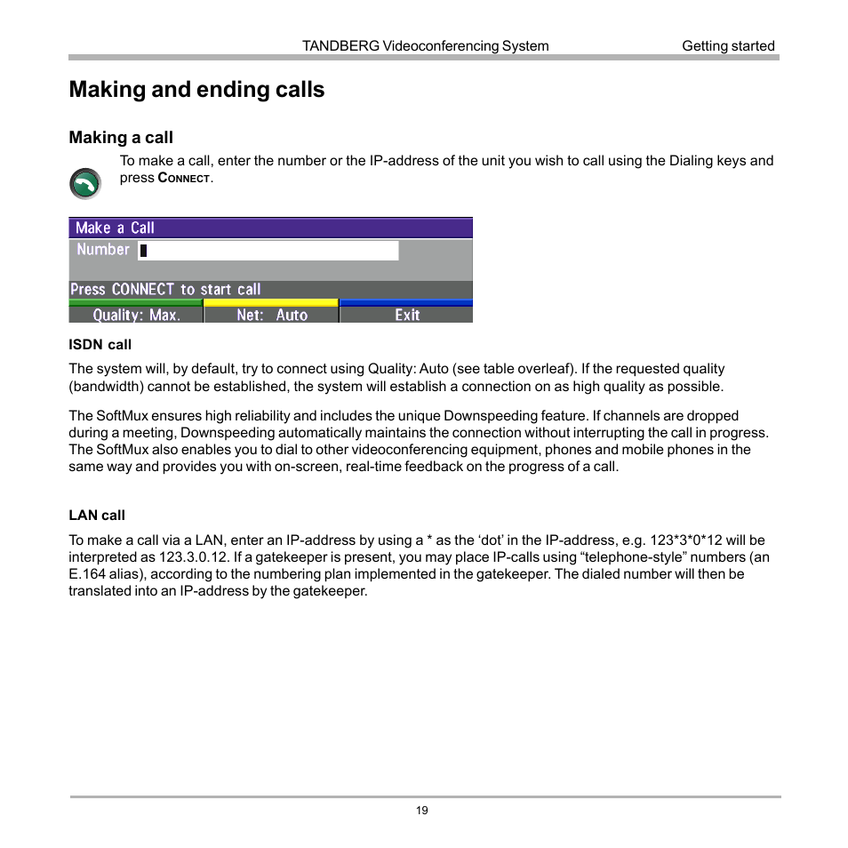 Making and ending calls | TANDBERG D12817-05 User Manual | Page 19 / 82