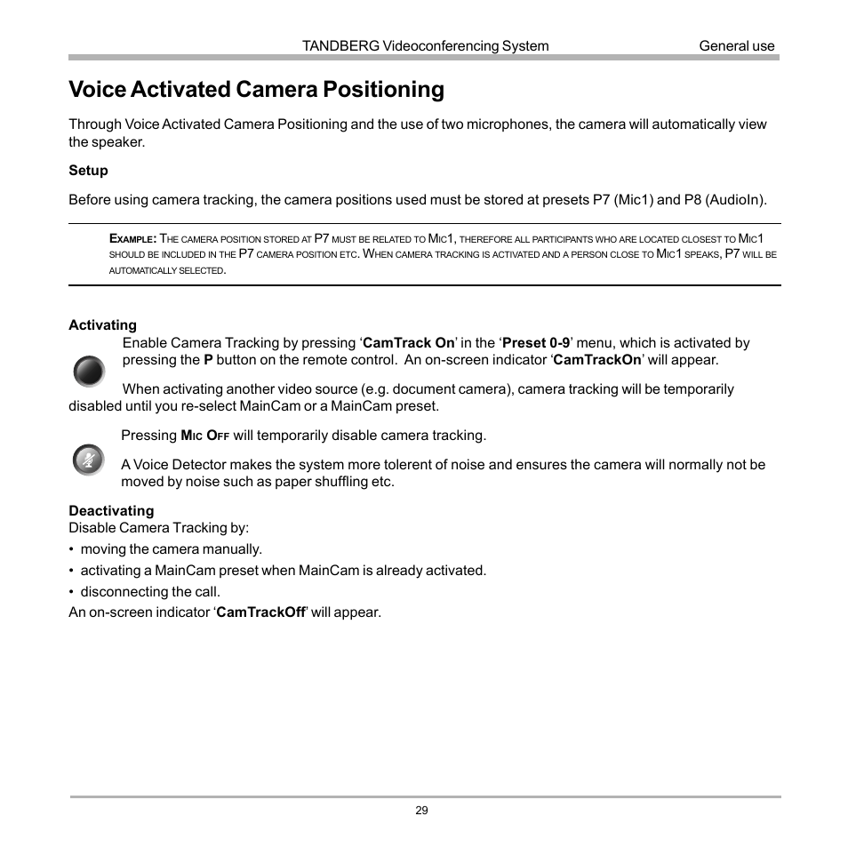 Voice activated camera positioning | TANDBERG D12817-05 User Manual | Page 29 / 82