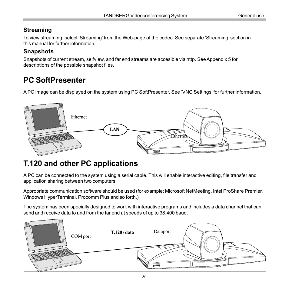 Pc softpresenter, T.120 and other pc applications, Pc softpresenter t.120 and other pc applications | TANDBERG D12817-05 User Manual | Page 37 / 82