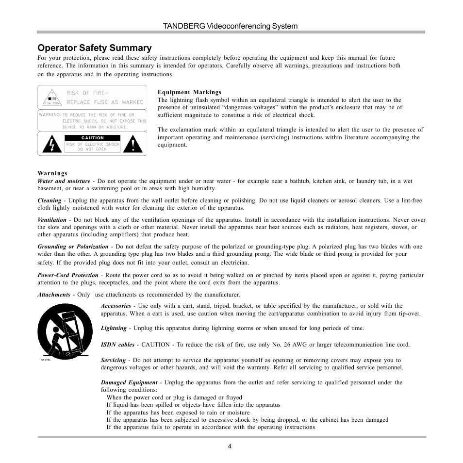 Operator safety summary | TANDBERG D12817-05 User Manual | Page 4 / 82