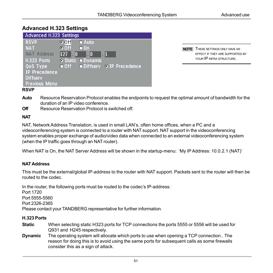 Advanced h.323 settings | TANDBERG D12817-05 User Manual | Page 51 / 82