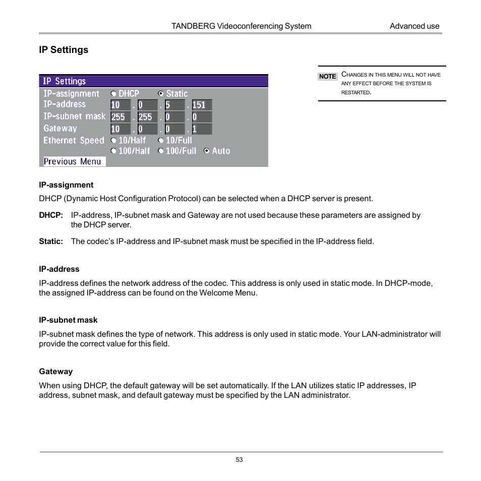 Ip settings | TANDBERG D12817-05 User Manual | Page 53 / 82