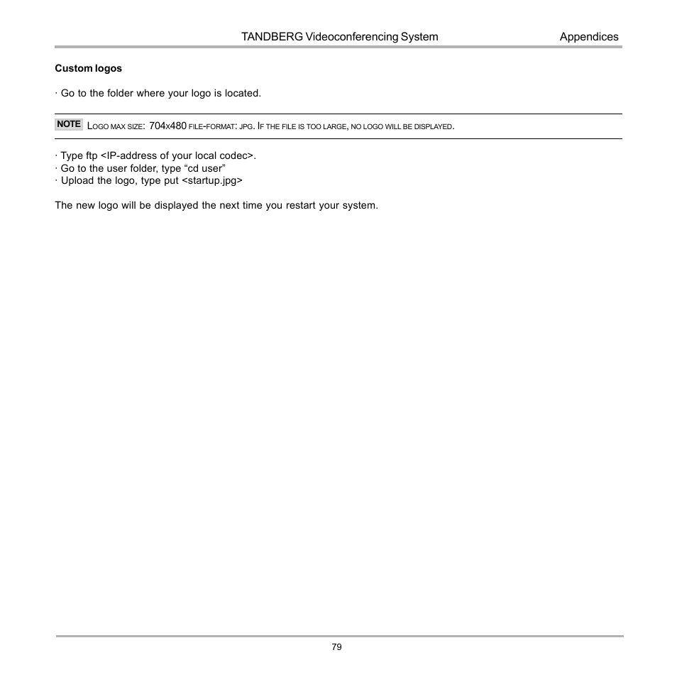 Tandberg videoconferencing system, Appendices | TANDBERG D12817-05 User Manual | Page 79 / 82