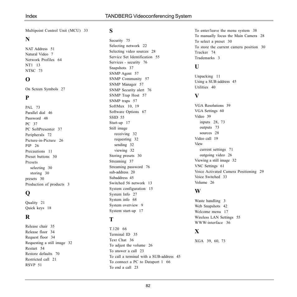 TANDBERG D12817-05 User Manual | Page 82 / 82
