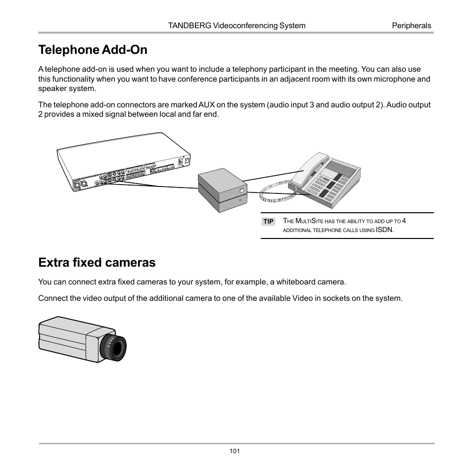Telephone add-on, Extra fixed cameras, Telephone add-on extra fixed cameras | TANDBERG D12155-10 User Manual | Page 101 / 116