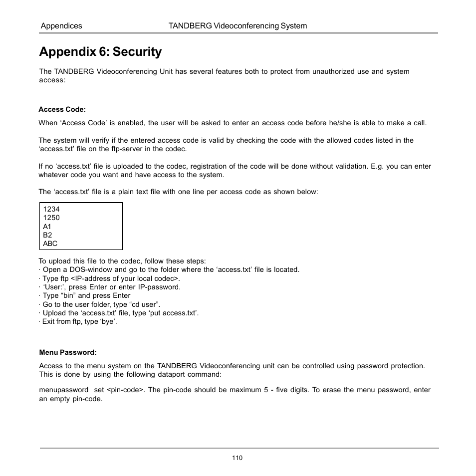 Appendix 6: security | TANDBERG D12155-10 User Manual | Page 110 / 116