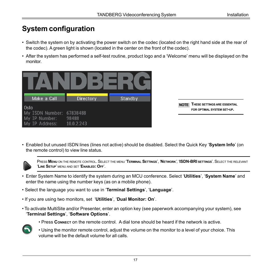 System configuration | TANDBERG D12155-10 User Manual | Page 17 / 116