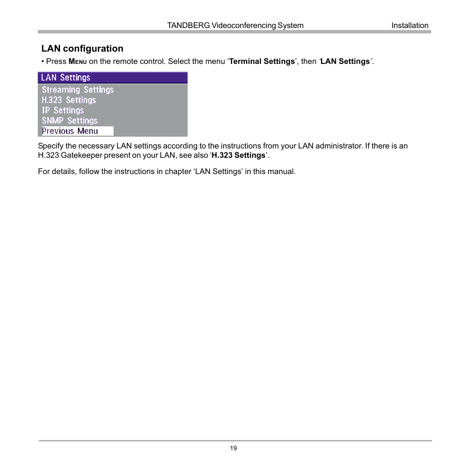 Lan configuration | TANDBERG D12155-10 User Manual | Page 19 / 116