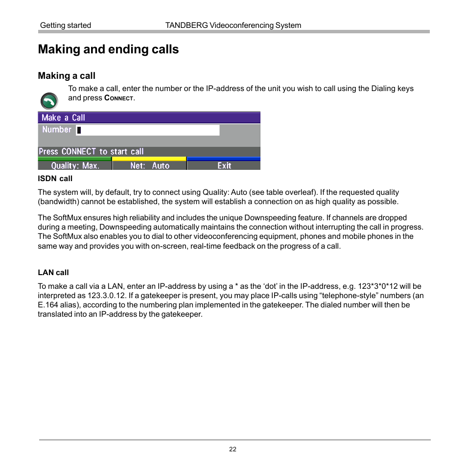 Making and ending calls | TANDBERG D12155-10 User Manual | Page 22 / 116