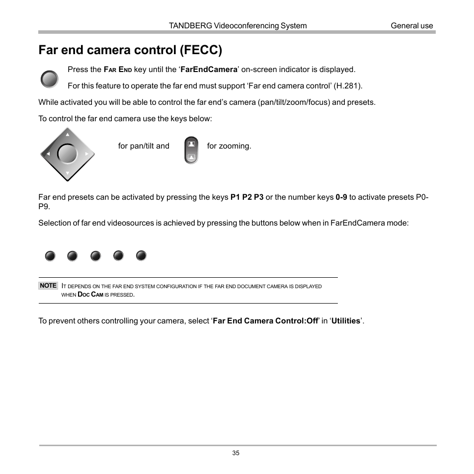 Far end camera control (fecc) | TANDBERG D12155-10 User Manual | Page 35 / 116