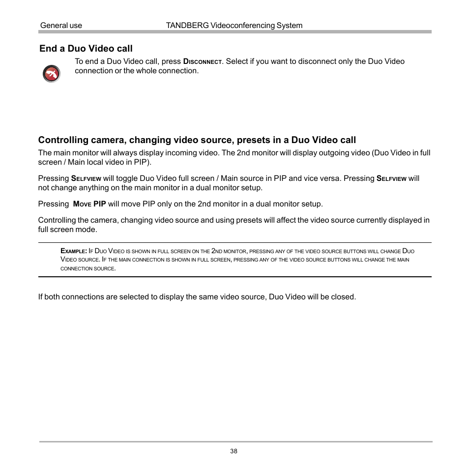 End a duo video call | TANDBERG D12155-10 User Manual | Page 38 / 116