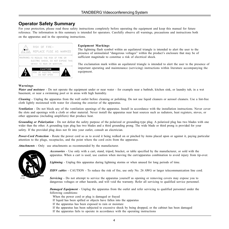 Operator safety summary | TANDBERG D12155-10 User Manual | Page 4 / 116