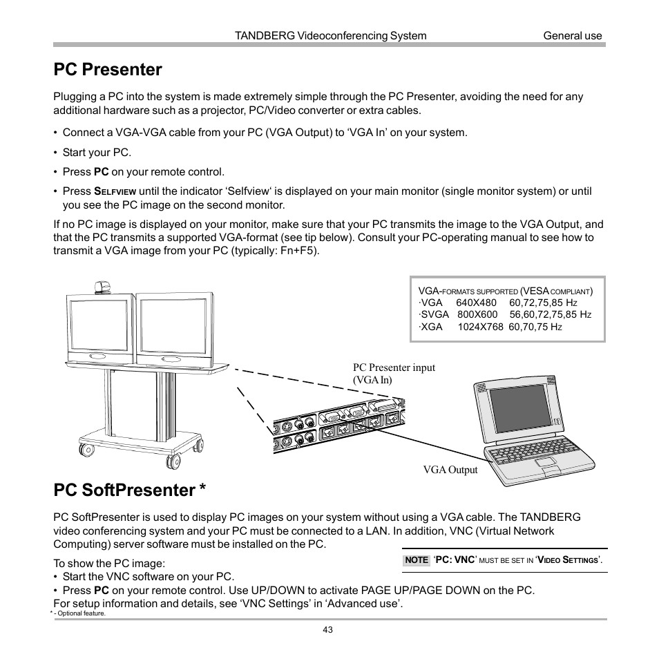 Pc presenter, Pc softpresenter, Pc presenter pc softpresenter | TANDBERG D12155-10 User Manual | Page 43 / 116