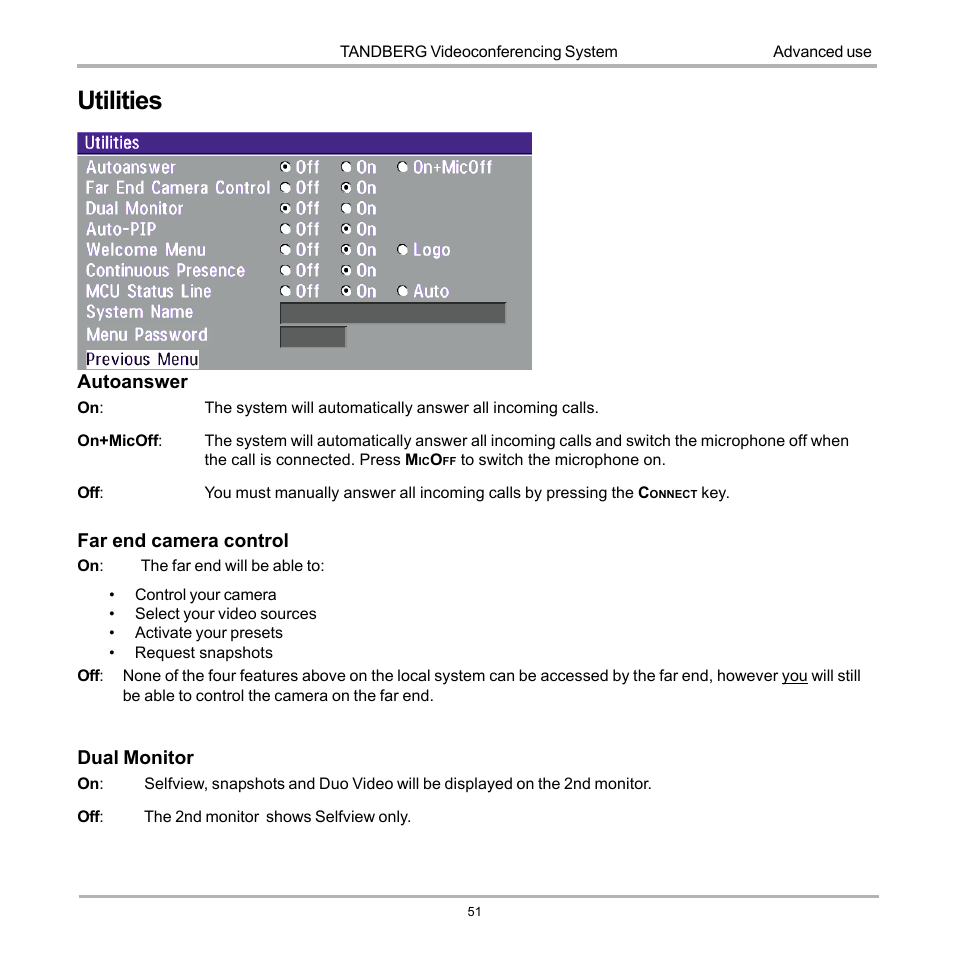 Utilities | TANDBERG D12155-10 User Manual | Page 51 / 116