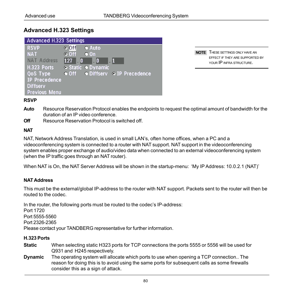 Advanced h.323 settings | TANDBERG D12155-10 User Manual | Page 80 / 116