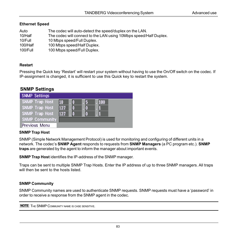 Snmp settings | TANDBERG D12155-10 User Manual | Page 83 / 116