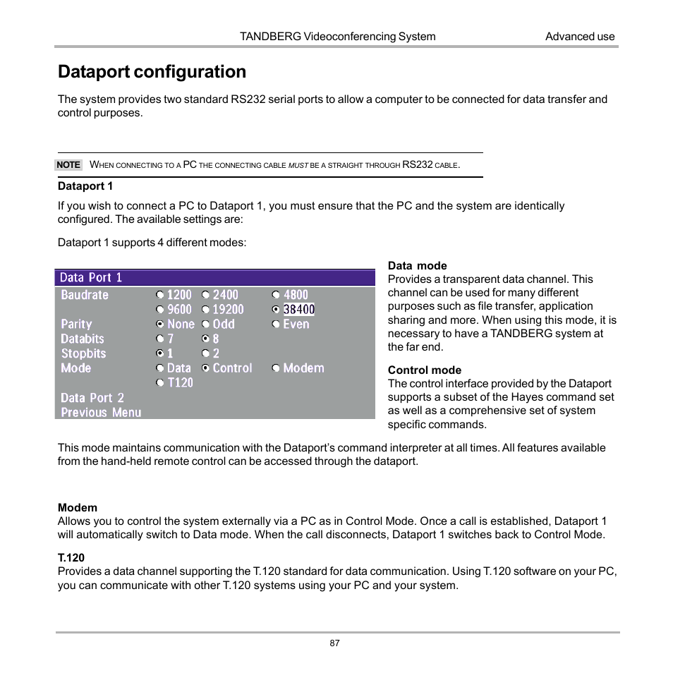 Dataport configuration | TANDBERG D12155-10 User Manual | Page 87 / 116
