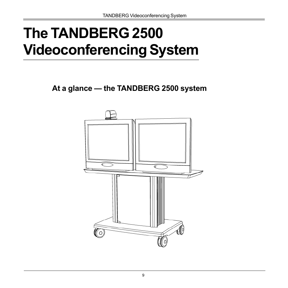 The tandberg 2500 videoconferencing system, At a glance - the tandberg 2500 system, At a glance — the tandberg 2500 system | TANDBERG D12155-10 User Manual | Page 9 / 116