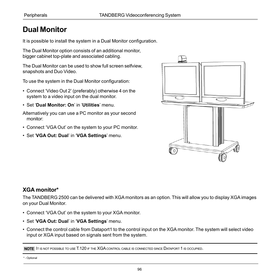 Dual monitor, Xga monitor | TANDBERG D12155-10 User Manual | Page 96 / 116