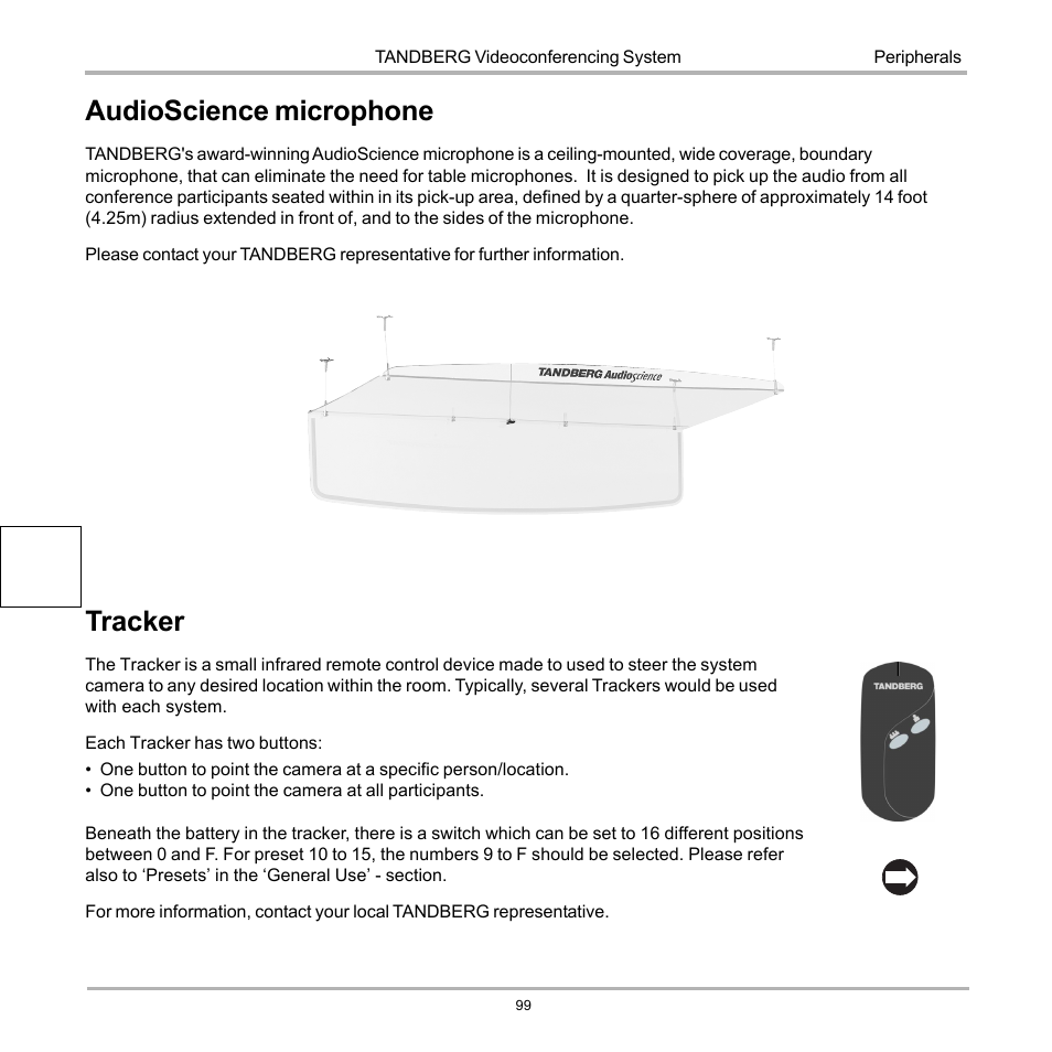 Audioscience microphone, Tracker, Audioscience microphone tracker | TANDBERG D12155-10 User Manual | Page 99 / 116