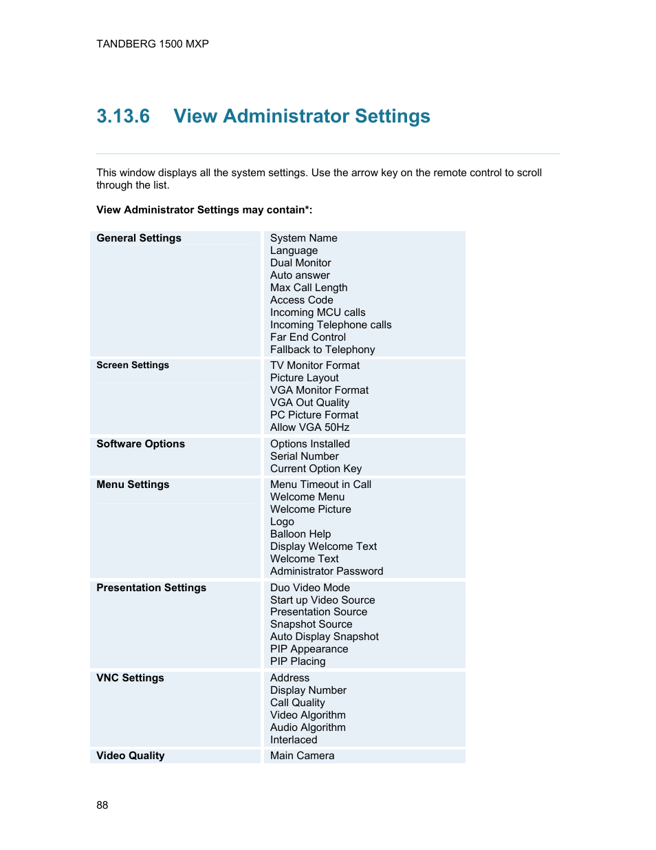 6 view administrator settings, View administrator settings | TANDBERG 1500MXP User Manual | Page 100 / 275
