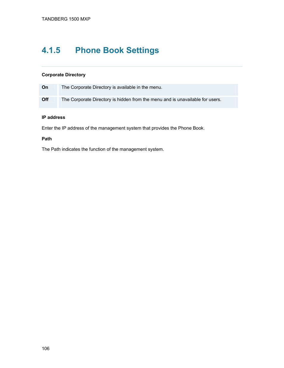 5 phone book settings, Phone book settings | TANDBERG 1500MXP User Manual | Page 118 / 275