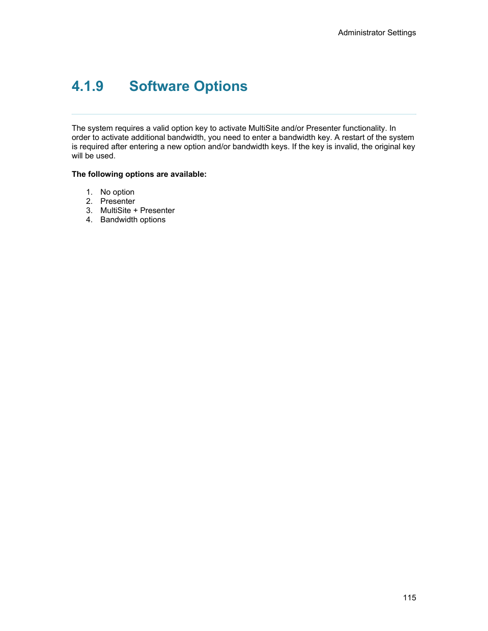 9 software options, Software options | TANDBERG 1500MXP User Manual | Page 127 / 275