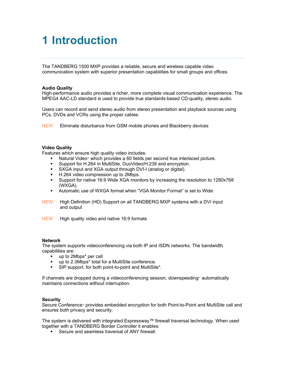 1 introduction, Introduction | TANDBERG 1500MXP User Manual | Page 13 / 275