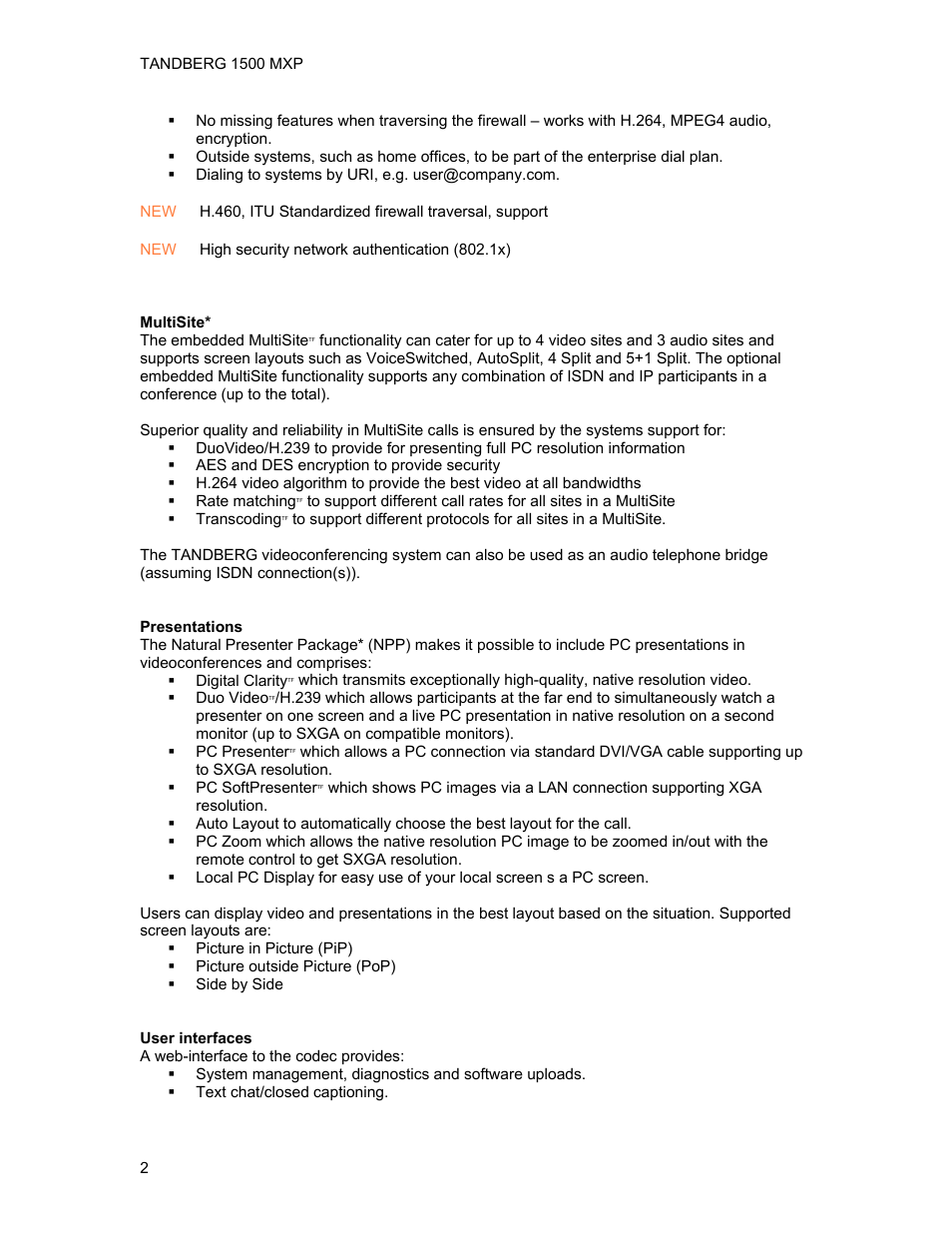 TANDBERG 1500MXP User Manual | Page 14 / 275