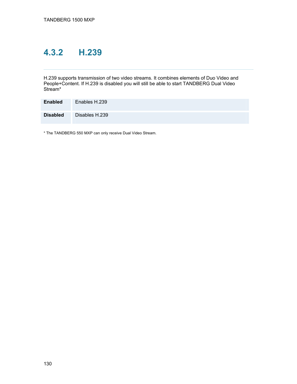 2 h.239, H.239 | TANDBERG 1500MXP User Manual | Page 142 / 275