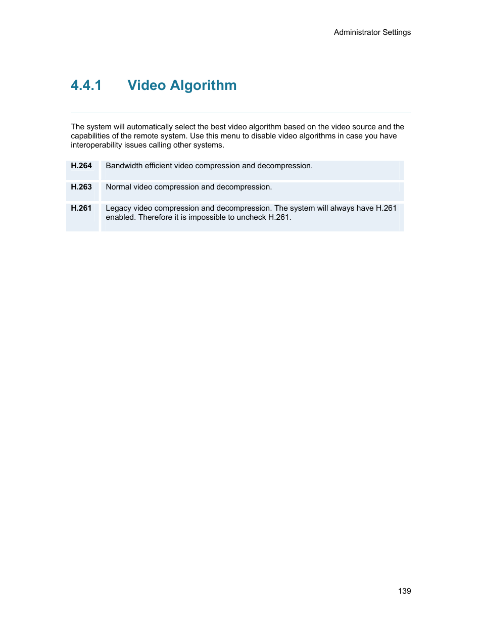 1 video algorithm, Video algorithm | TANDBERG 1500MXP User Manual | Page 151 / 275