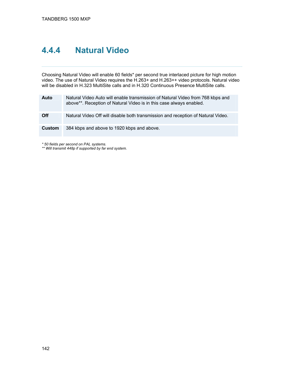 4 natural video, Natural video | TANDBERG 1500MXP User Manual | Page 154 / 275