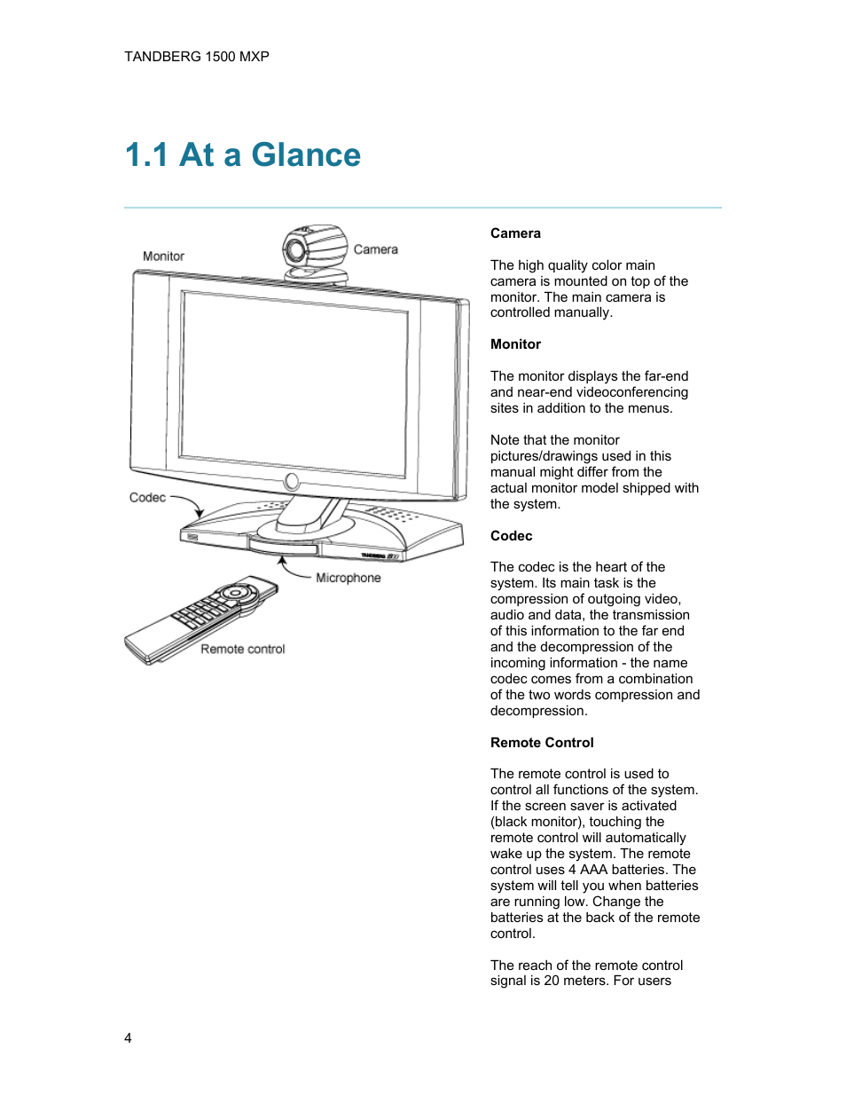 1 at a glance | TANDBERG 1500MXP User Manual | Page 16 / 275