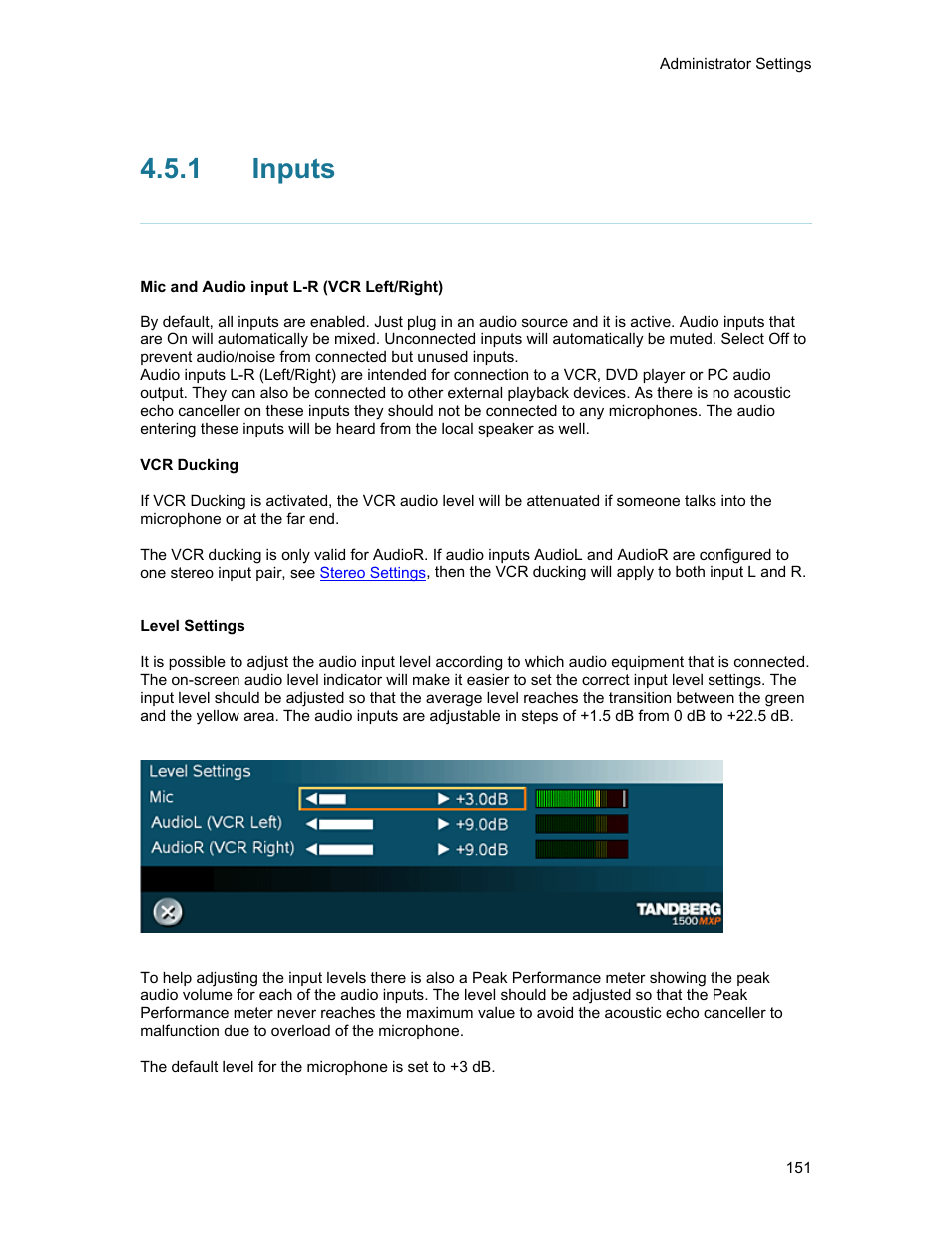 1 inputs, Inputs | TANDBERG 1500MXP User Manual | Page 163 / 275